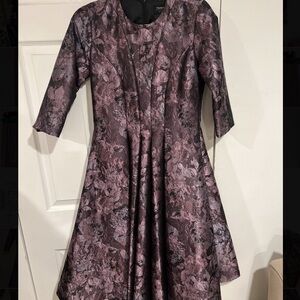 Elegant Floral A-Line Dress in Purple and Black
